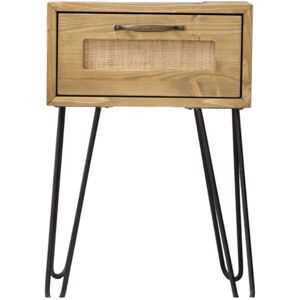 Hannun Table de chevet en bois de sapin et raphia couleur marron