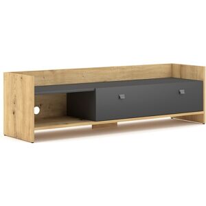 Calicosy Meuble TV 2 niches et porte rabattable effet bois - L140 x H37 cm