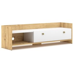 Calicosy Meuble TV 2 niches et porte rabattable effet bois - L140 x H37 cm