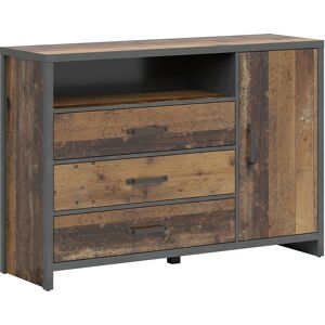 Petits meubles Buffet 1 porte 3 tiroirs stratifies naturel et gris