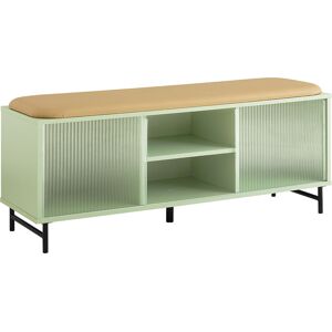 SoBuy Banc de rangement a chaussure 2 portes coulissantes effet bois vert