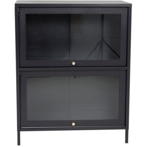 Meubles & Design Buffet bas moderne en metal avec portes vitrees noir