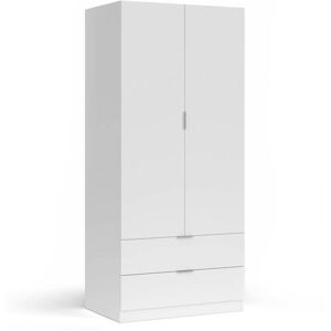 Dmora Garde-robe avec 2 portes et 2 tiroirs effet bois blanc