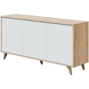 Dmora Buffet avec 3 portes et etageres effet chene et bois blanc