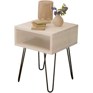 Hannun Table de chevet en bois d'epicea massif et fer forge couleur blanc