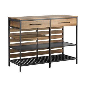 SoBuy Table de comptoir 2 tiroirs et 3 etageres effet bois et metal noir