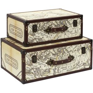 The Home Deco Factory Set de 2 malles en bois mappemonde