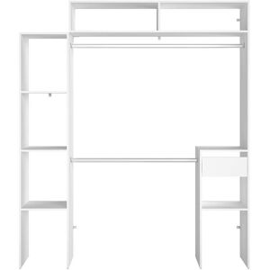 Concept Usine Dressing blanc extensible avec 2 penderies, 4 etageres et 1 tiroir