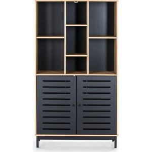 Homifab Bibliotheque 2 portes 7 niches noir / effet bois 90 cm