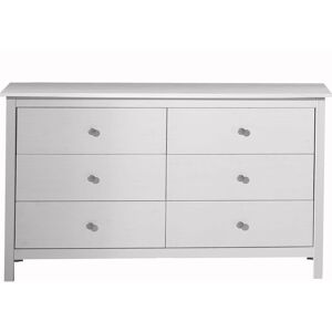 Homifab Commode 6 tiroirs en pin massif blanc 130 cm