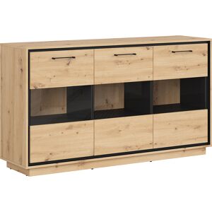 Petits meubles Buffet vitree 3 portes stratifies naturel et noir