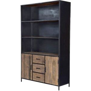 Moloo RIVERWOOD-Buffet haut 2 portes 3 tiroirs en Bois recycle et metal noir