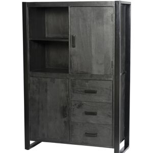 Moloo LUZ-Buffet haut 2 portes 3 tiroirs en Manguier massif noir et metal