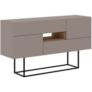 Calicosy Buffet 2 portes, 2 tiroirs, 1 niche couleur moka et pieds en metal