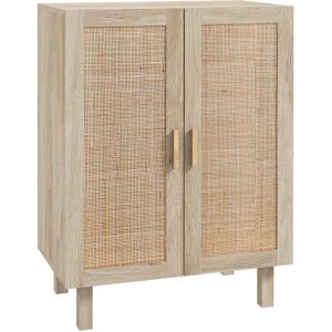 Homcom Buffet 2 portes 2 etageres style boheme chic cannage rotin bois clair