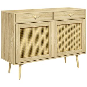 Homcom Buffet 2 portes 2 etageres 2 tiroirs style boheme chic bois clair