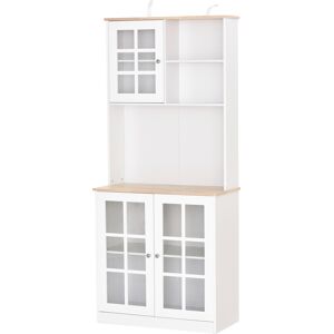 Homcom Armoire de cuisine 3 portes vitrine verre 2 niches blanc chene