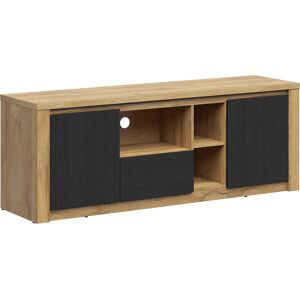 Petits meubles Meuble tv 2 portes 1 tiroir 160 cm naturel et noir