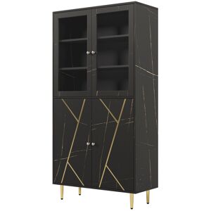 Urban Meuble Buffet armoire effet noir avec bandes dores portes battants rangement