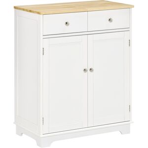 Homcom Buffet 2 portes etagere 2 tiroirs plateau bois d'hevea MDF blanc