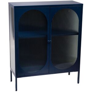 Hellin Buffet contemporain en metal bleu et en verre 2 portes