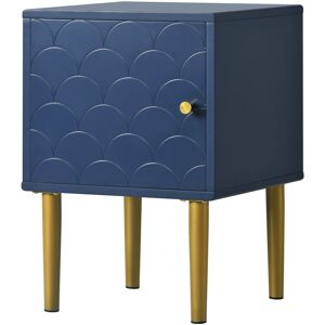 Urban Meuble Table de chevet 1 porte battante bleu marine pies dores