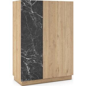 Homifab Buffet haut 2 portes effet bois et marbre noir 90 cm