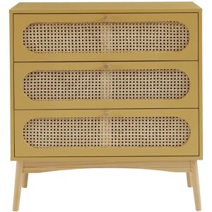 Baita Commode jaune safran et cannage rotin 3 tiroirs