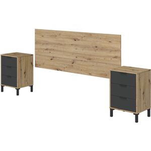 Dmora Table de nuit avec 3 tiroirs effet bois chene noeux et anthracite