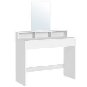 VASAGLE Coiffeuse avec grand miroir 2 tiroirs et 3 compartiments blanc