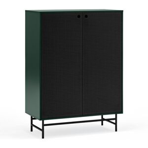 TEULAT Buffet haut 2 portes en bois et metal perfore vert fonce