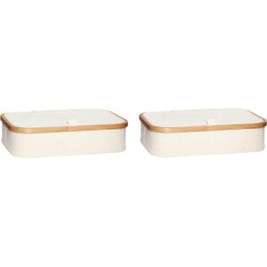 Hübsch Set de 2 Boîte de rangement avec couvercle en toile et bambou beige