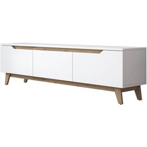 Menzzo Meuble tv contemporain 180cm 3 portes bois blanc