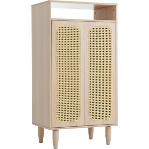 Urban Meuble Buffet haut MDF effet bois etageres rotin rangement H115cm