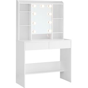 VASAGLE Coiffeuse avec miroir etageres reglables 2 tiroirs blanc nuage