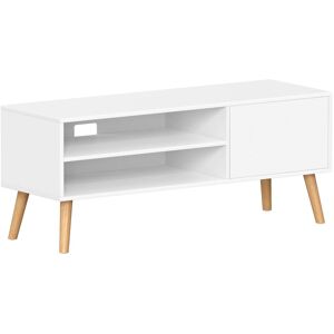 VASAGLE Meuble TV 120 cm avec placard et 2 etageres effet bois blanc