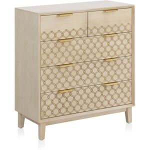 GEESE HOME Commode 5 tiroirs en placage chene et coloris beige