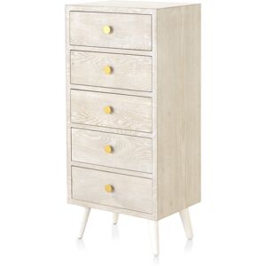 GEESE HOME Commode 5 tiroirs en placage frene patine blanc