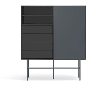 TEULAT Buffet haut avec porte coulissante en bois H140 cm gris et noir