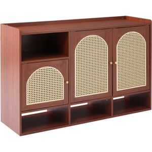 Urban Meuble Buffet en rotin noyer 3 portes cintrees 4 compartiments 120x36x80cm