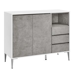 VASAGLE Buffet avec porte et etagere reglable en hauteur 3 tiroirs gris beton