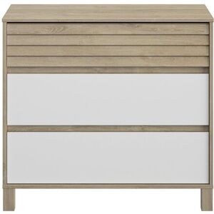 Galipette Commode moderne 3 tiroirs effet bois chene blond details persienne