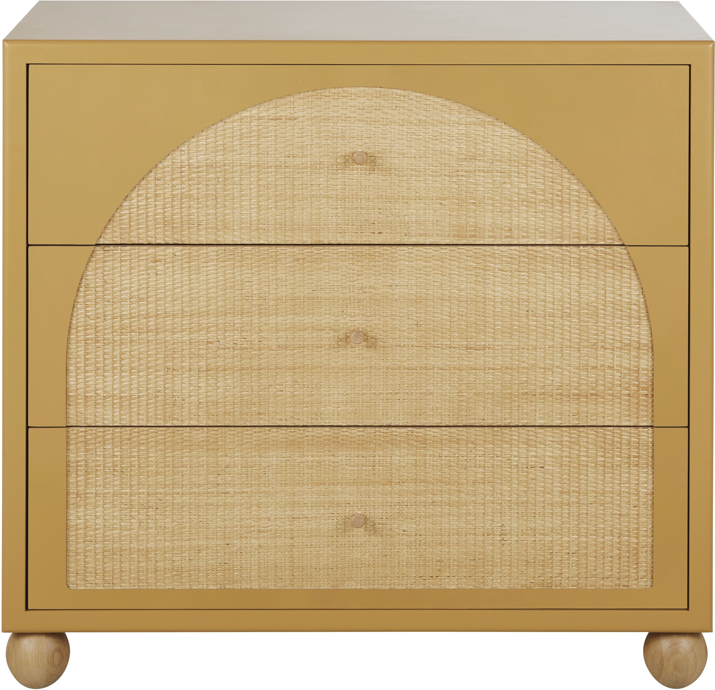 Maisons du Monde Commode haute 3 tiroirs ocre et rotin tressé