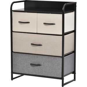 Homcom Commode 4 tiroir tissu gris beige écru châssis métal noir