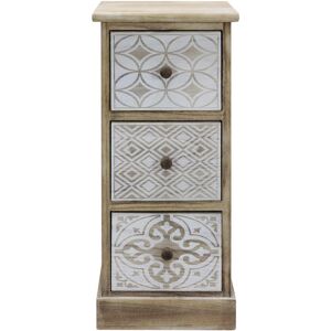 Mobili Rebecca Table de chevet avec 3 tiroirs en bois blanc et beige et marron