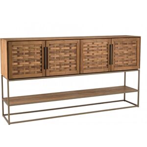 MACABANE Buffet en bois de teck recyclé 4 portes en tissage de bambou