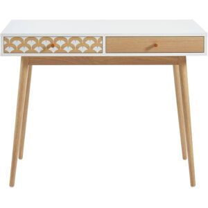 Baita Bureau blanc et effet bois et chêne 2 tiroirs 100cm - Publicité Baita Bureau blanc et effet bois et chêne 2 tiroirs 100cm - Publicité