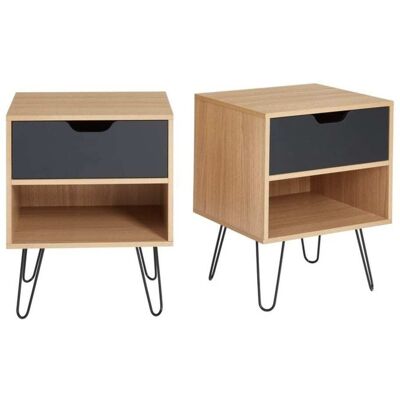 Baïta Lot de 2 Tables de chevet DUO Noir et Chêne - Look Industriel Compact - Publicité Baïta Lot de 2 Tables de chevet DUO Noir et Chêne - Look Industriel Compact - Publicité
