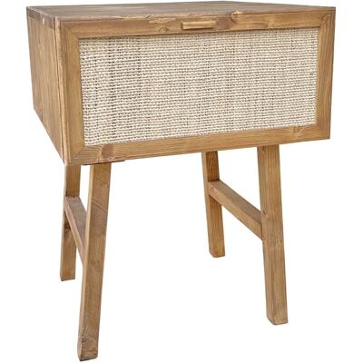 NATYAL Table de chevet en bois massif couleur chêne et tiroir en raphia 45cm - Publicité NATYAL Table de chevet en bois massif couleur chêne et tiroir en raphia 45cm - Publicité