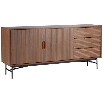 Oviala Buffet 2 portes et 3 tiroirs en mélaminé et acier 160 cm marron - Publicité Oviala Buffet 2 portes et 3 tiroirs en mélaminé et acier 160 cm marron - Publicité